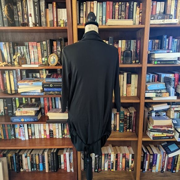𝅺indigenous tie up bottom cowl neck draped long sleeve tunic dress sz m nwot blk - Picture 2 of 5